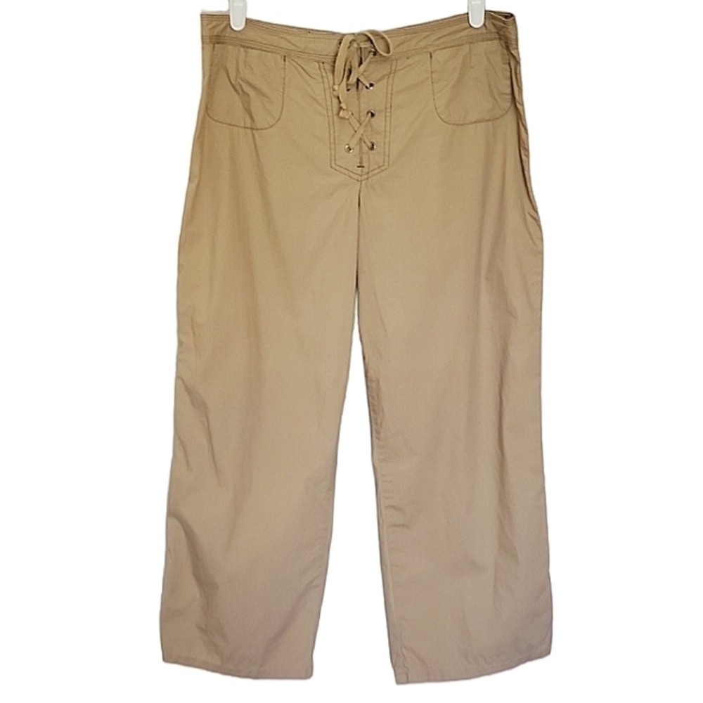 1215 * Faded Glory Lace Up Fly Capri Pants Tan Size 12